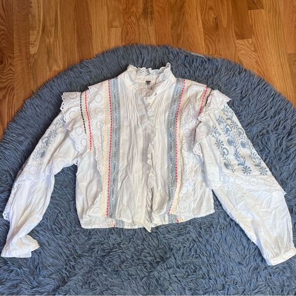 Anthropologie Bl-nk London White Eyelet Embroidered Blouse Size S - Picture 1 of 5